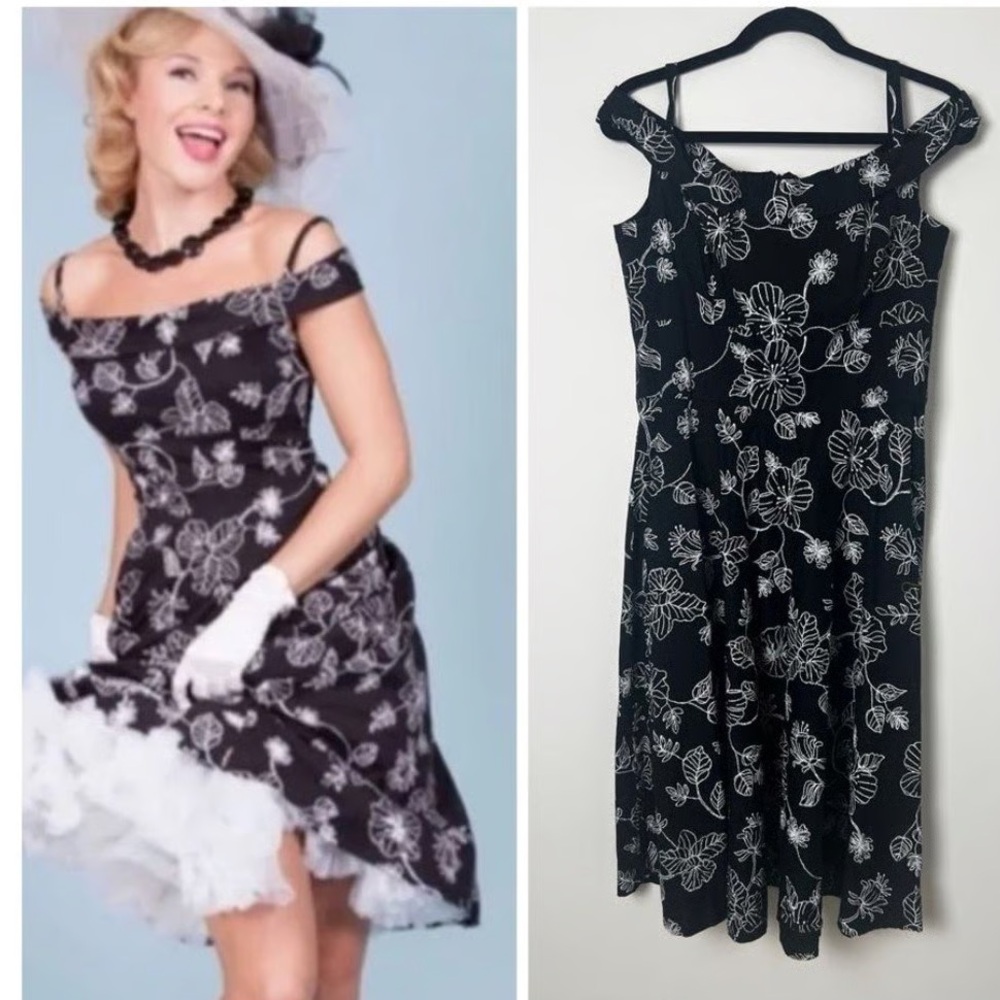Bettie Page by Tatyana Pinup Retro Embroidered Floral Midi Dress Size XS NWT